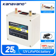 12V 25Ah Rechargeable LiFePO4 Battery Pack Built-in BMS For Golf Backup Power Solar Energy with USB +4A Charger