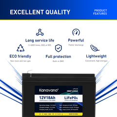 12V 18Ah Rechargeable Lifepo4 Battery Pack For Solar Energy Storage Systems Deep Cycle Battery+2A Charger