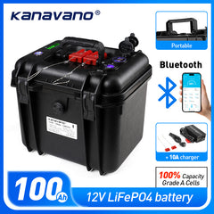 IP67 Waterproof 12V 100Ah LiFePO4 Rechargeable Lithium Iron Phosphate Battery Pack Built-in Bluetooth BMS for Trolling Motor