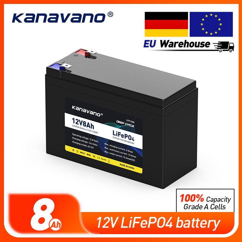 12V 8Ah Lifepo4 Battery Pack Deep Cycle Rechargeable 12.8v Battery Build in BMS for  RC Toys Energy Storage