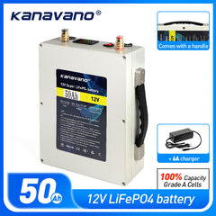12V 50Ah Rechargeable LiFePO4 Battery Pack Built-in 12.8V 50A BMS For Golf Backup Power Solar Energy with USB +6A Charger