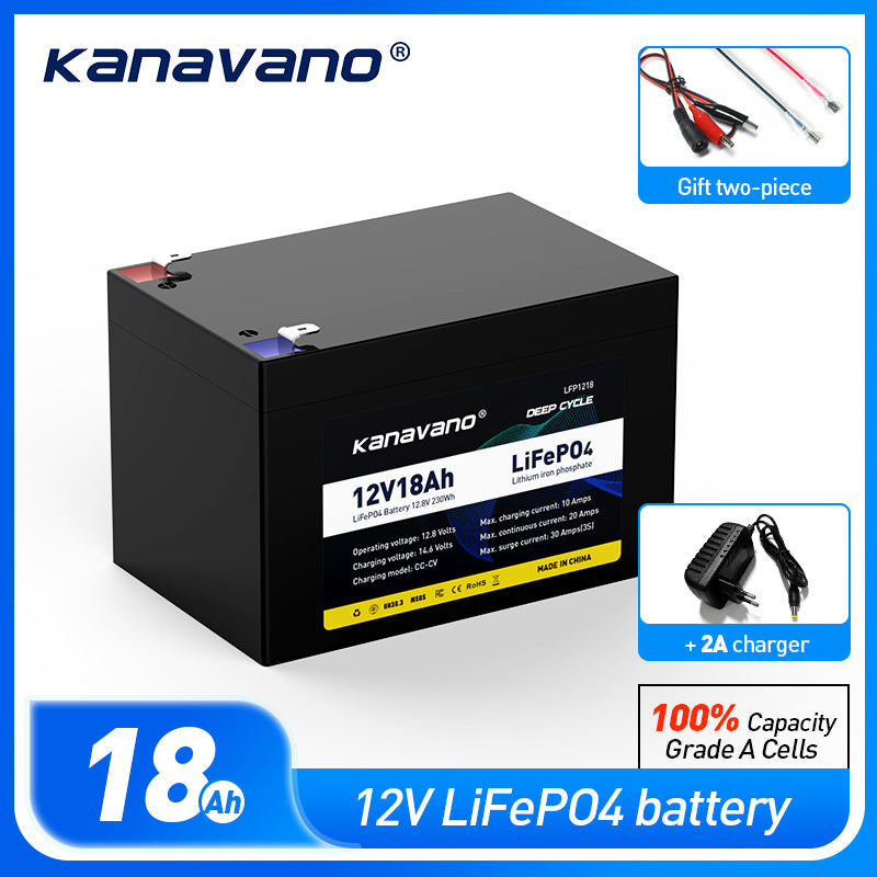 12V 18Ah Rechargeable Lifepo4 Battery Pack For Solar Energy Storage Systems Deep Cycle Battery+2A Charger