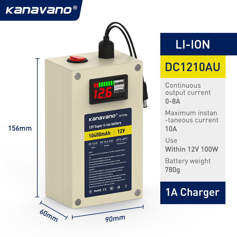 12V 10Ah Battery 18650 Lithium Ion Rechargeable 11.1V Battery Pack Built-in BMS for LED Toys Inflatable clothes with Charger